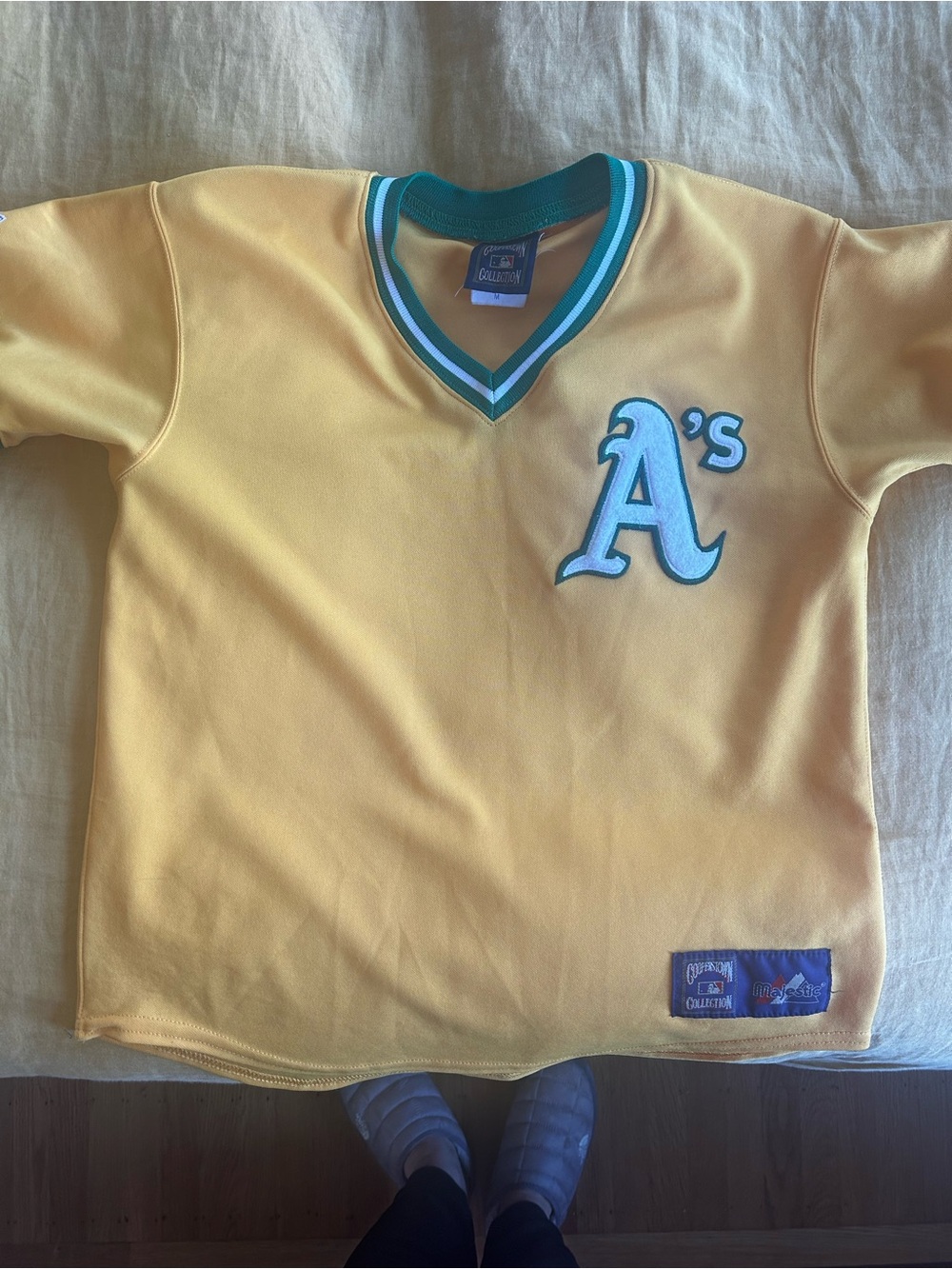Kids Yellow Oakland A's V-Neck Baseball Jersey